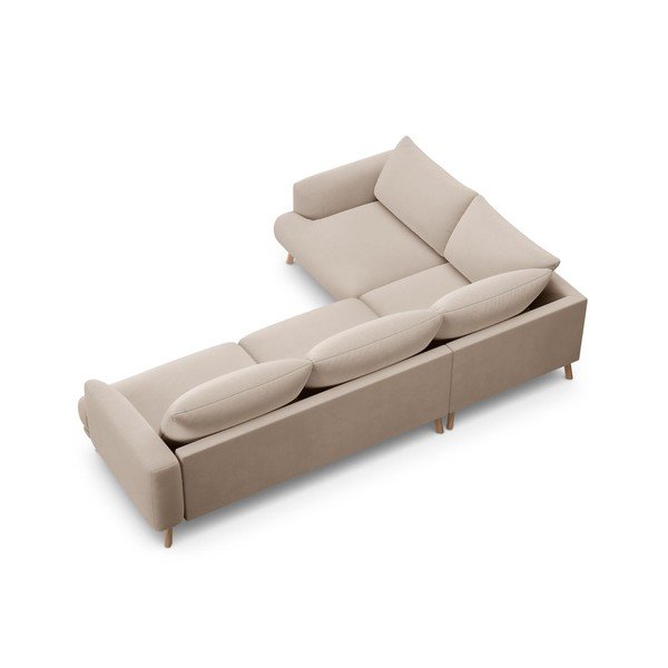 Smėlio spalvos kampinė sofa iš velveto (su kairiuoju kampu/„L“ formos) Naomi – Micadoni -image-3