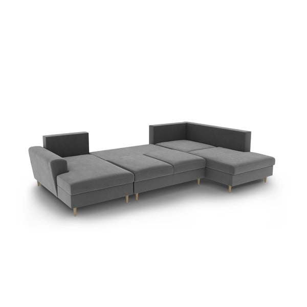 Šviesiai pilkos spalvos iš velveto sulankstoma/su sandėliavimo vieta kampinė sofa (su dešiniuoju kampu/„U“ formos) Kyoto – Cosmopolitan Design-image-3