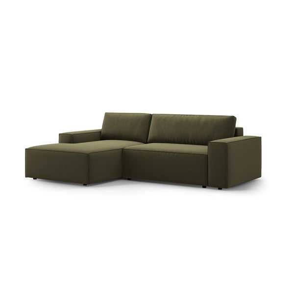 Iš velveto sulankstoma/su sandėliavimo vieta kampinė sofa žalios spalvos (su kairiuoju kampu/su gultu) Jodie – Micadoni -image-3