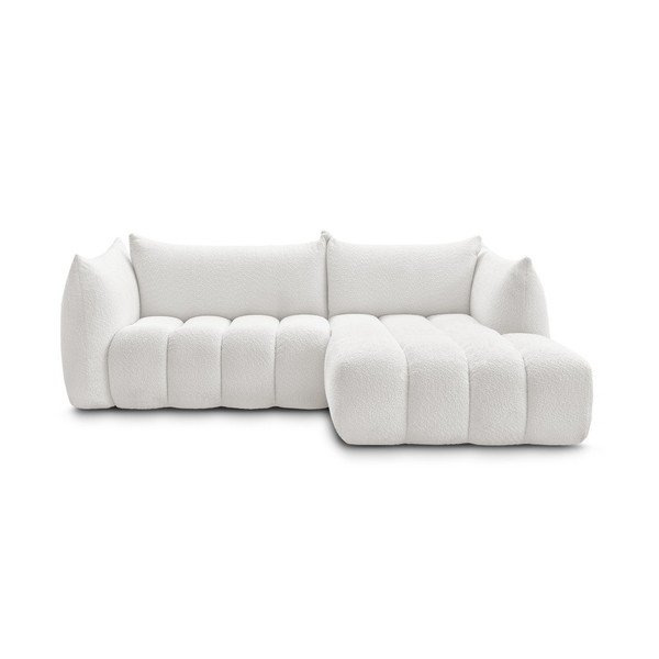 Baltos spalvos kampinė sofa iš boucle (su dešiniuoju kampu/su gultu) Azra – Bobochic Paris