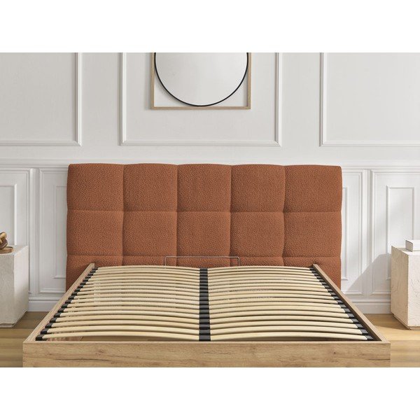 Terakotos spalvos iš audinio dvigulė lova audiniu dengta/iš medžio drožlių plokštės su sandėliavimo vieta su lovos grotelėmis 180x200 cm Kumo – Bobochic Paris-image-4