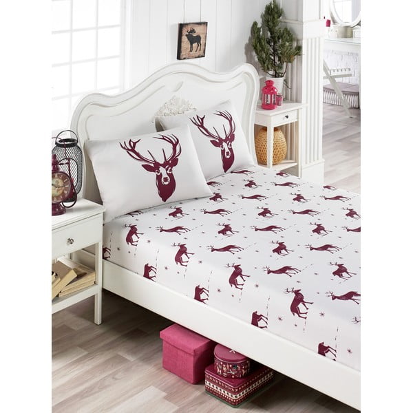 Dvigulės lovos patalynės ir 2 užvalkalų rinkinys su medvilnės mišiniu "EnLora Home Geyik Claret Red", 160 x 200 cm