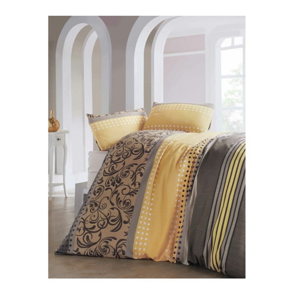 Dvivietės lovos paklodė su medvilninio mišinio paklode Miranda, geltona, 200 x 220 cm