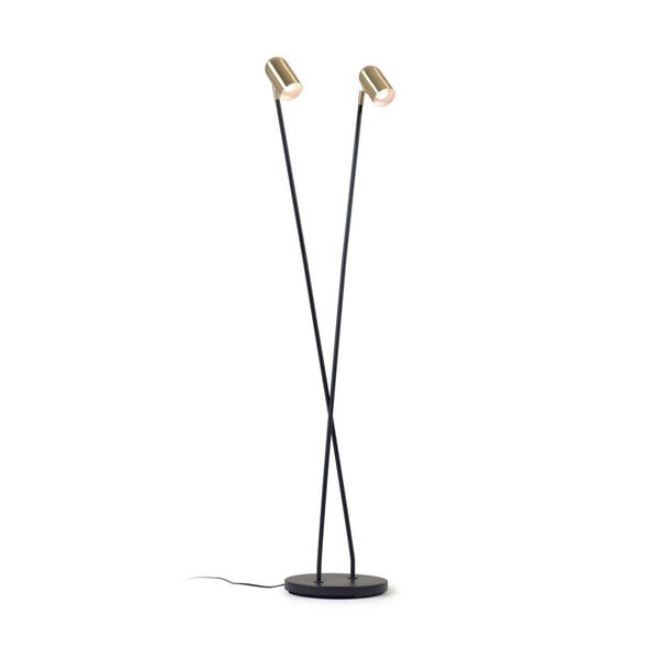 Juodos spalvos/auksinės spalvos pastatomas šviestuvas (aukštis 152 cm) su metaliniu gaubtu Clemence – Kave Home