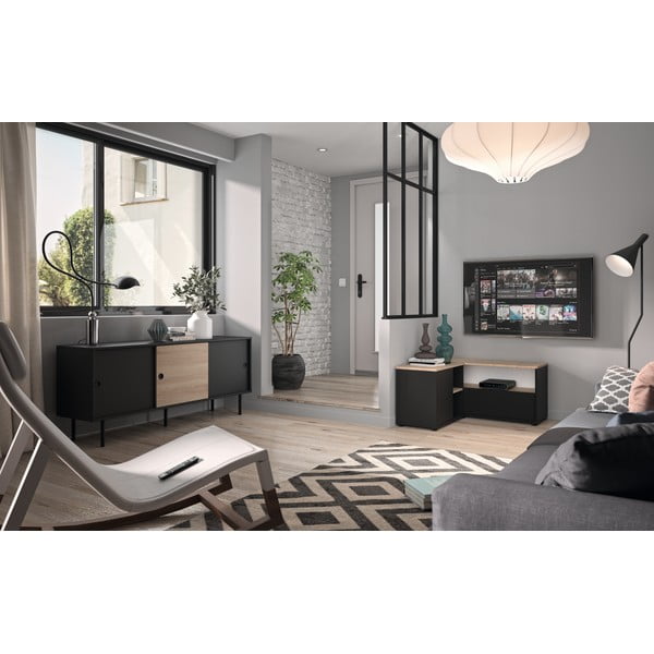 TV spintelė juodos spalvos/natūralios spalvos iš ąžuolo 90x45 cm Angle – TemaHome-image-1
