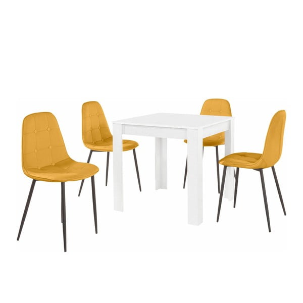 Balto valgomojo stalo ir 4 oranžinių valgomojo kėdžių komplektas "Støraa Lori Lamar Duro