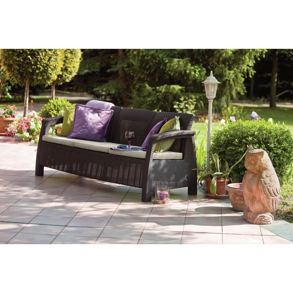 Iš dirbtinio rotango sodo sofa tamsiai rudos spalvos Corfu – Keter-image-1