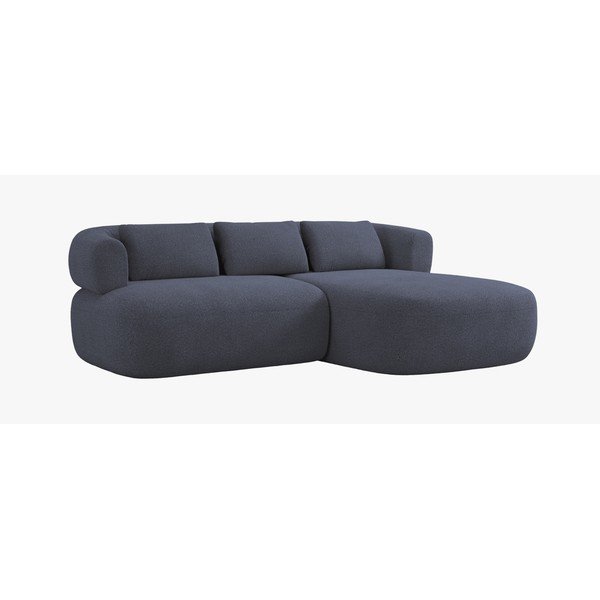 Tamsiai mėlynos spalvos kampinė sofa iš boucle (su dešiniuoju kampu/su gultu) Jenny – Micadoni 