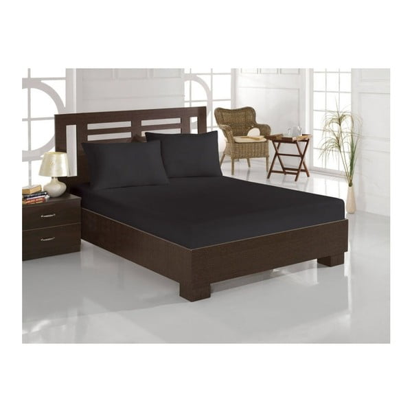 Juoda medvilninė elastinga paklodė viengulė lovai "Barbra", 140 x 200 cm