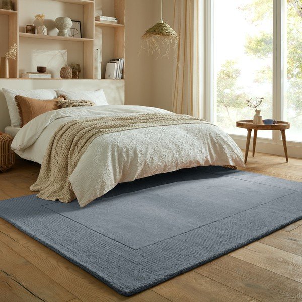 Rankų darbo tamsiai mėlynos spalvos iš vilnos kilimas 120x170 cm Textured Wool Border – Flair Rugs-image-1