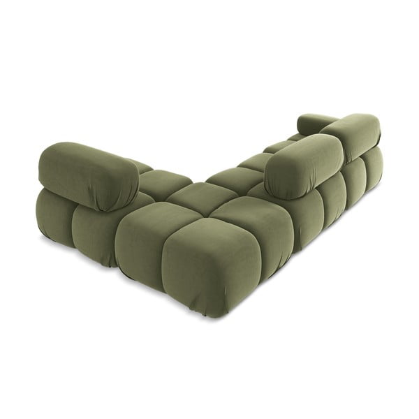Šviesiai žalios spalvos iš velveto modulinė kampinė sofa (su dešiniuoju kampu) Lokua – Makamii-image-4