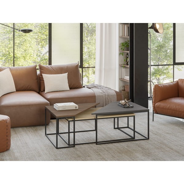 Kavos staliukai natūralios spalvos 3 vnt. su riešutmedžio dekoro stalviršiu 70x110 cm Titan – Marckeric-image-1