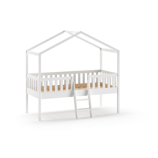 Paaukštinta vaikiška lova iš pušies masyvo baltos spalvos 90x200 cm DALLAS – Vipack