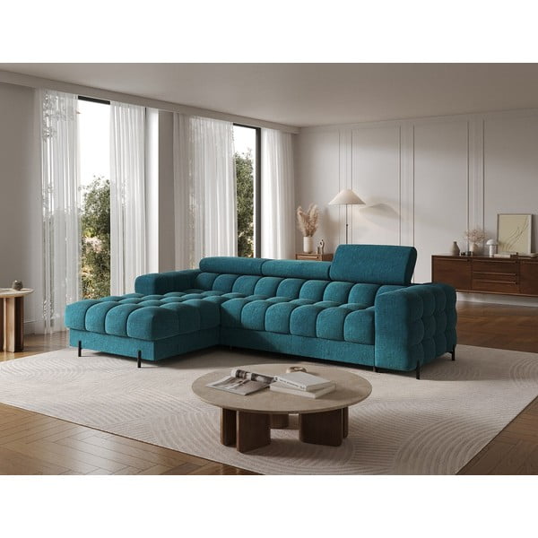 Mėlynos spalvos iš boucle sulankstoma/su sandėliavimo vieta kampinė sofa (su kairiuoju kampu/su gultu) Felro – ELTAP-image-3