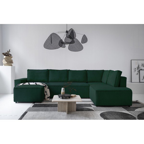 Iš kordinio velveto sulankstoma kampinė sofa tamsiai žalios spalvos (su dešiniuoju kampu/„U“ formos) Brave Dave – Miuform-image-4