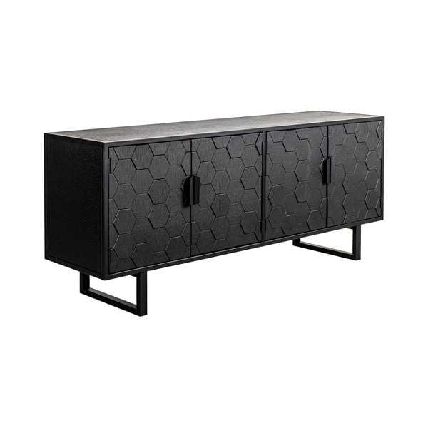 Iš pušies masyvo žema šoninė spintelė juodos spalvos 140x58 cm Linc – White Label-image-1