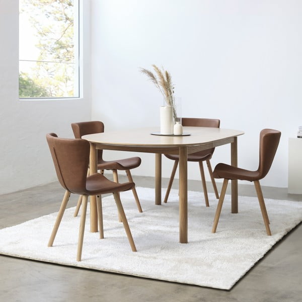 Prailginamas valgomojo stalas natūralios spalvos su ąžuolo dekoro stalviršiu 100x190 cm Gallina – Unique Furniture-image-1