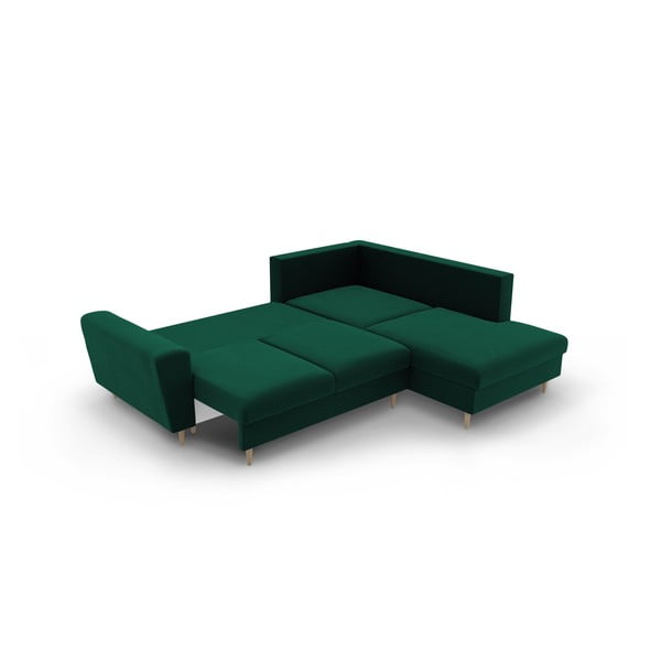 Žalios spalvos iš velveto sulankstoma/su sandėliavimo vieta kampinė sofa (su dešiniuoju kampu/„L“ formos) Kyoto – Cosmopolitan Design-image-4