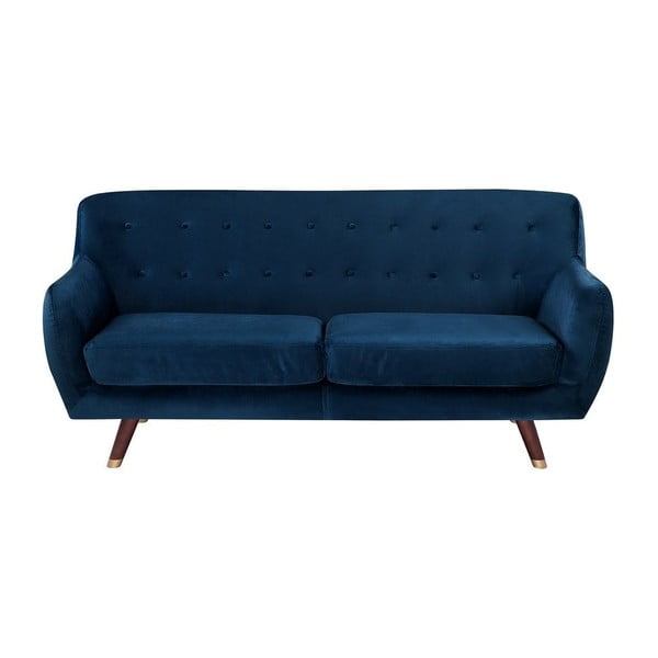 Tamsiai mėlyna trijų vietų sofa su aksomo išvaizda "Monobeli Bradley