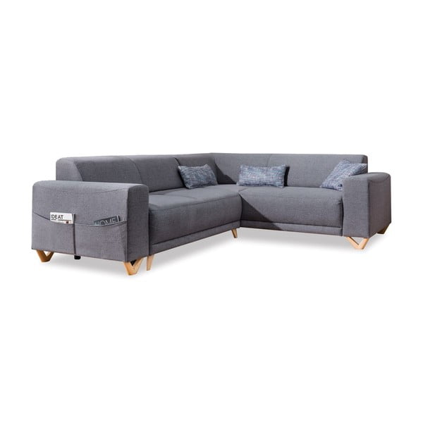 Pilkos spalvos sulankstoma/su sandėliavimo vieta kampinė sofa (su dešiniuoju kampu/„L“ formos) Classy Sophie – Miuform