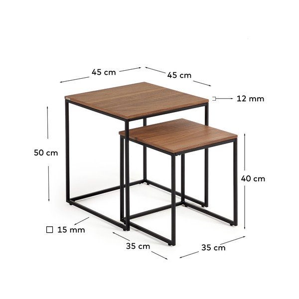 Šoniniai stalai 2 vnt. su riešutmedžio dekoro stalviršiu 45x45 cm Yoana – Kave Home-image-4