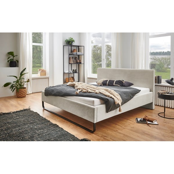 Smėlio spalvos dvigulė lova audiniu dengta be grotelių 180x200 cm Swing – Meise Möbel-image-1