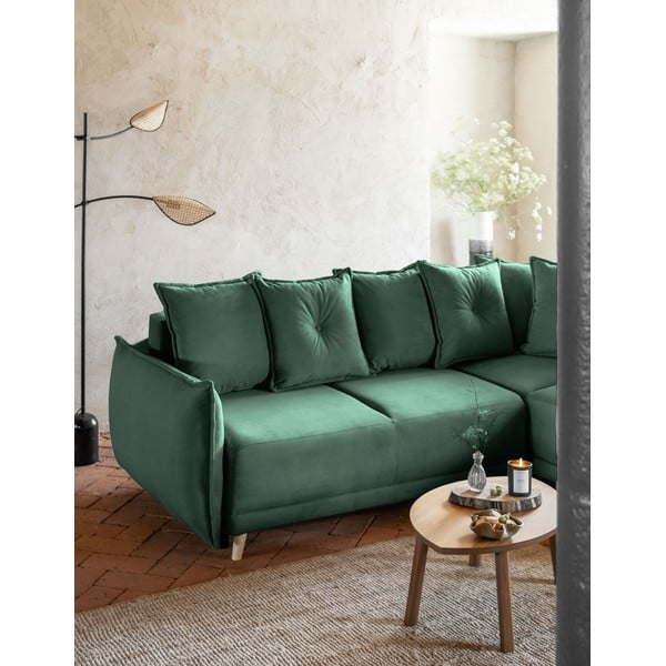 Sulankstoma kampinė sofa iš kordinio velveto žalios spalvos (su dešiniuoju kampu) Lazy Lukka – Miuform-image-4