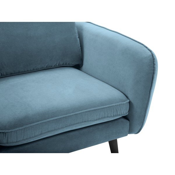 Šviesiai mėlynas aksominis krėslas su juodomis kojomis Kooko Home Lento-image-4