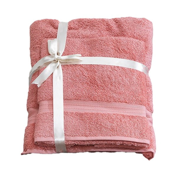 Rožinės spalvos iš frote audinio iš medvilnės vonios rankšluosčių rinkiniai 2 vnt. – Foutastic