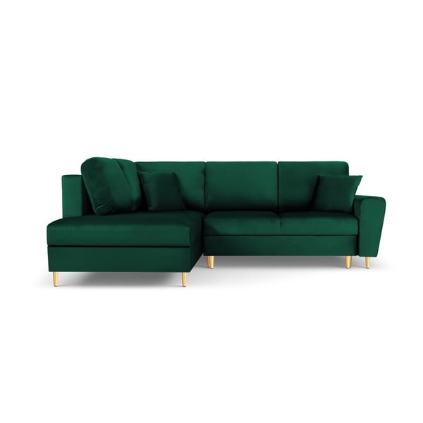 Žalios spalvos iš velveto sulankstoma/su sandėliavimo vieta kampinė sofa (su kairiuoju kampu/„L“ formos) Kyoto – Cosmopolitan Design