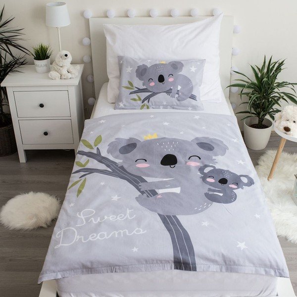 Pilkos spalvos iš medvilnės vaikiška patalynė vaikiškai lovai 100x135 cm Koala "Sweet Dreams" – Jerry Fabrics-image-1