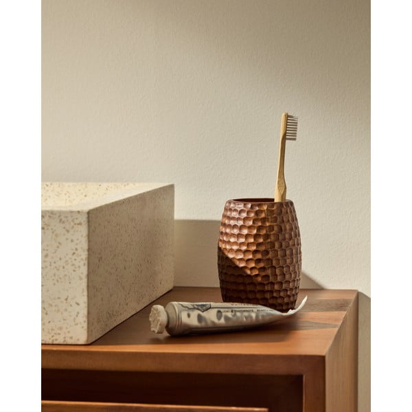 Rudos spalvos iš medienos dantų šepetėlio indas Fraz – Kave Home-image-1
