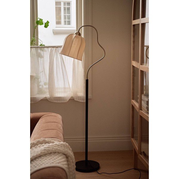 Baltos spalvos/juodos spalvos iš tekstilės pastatomas šviestuvas (aukštis 150 cm) Bell – Ellos Home-image-2