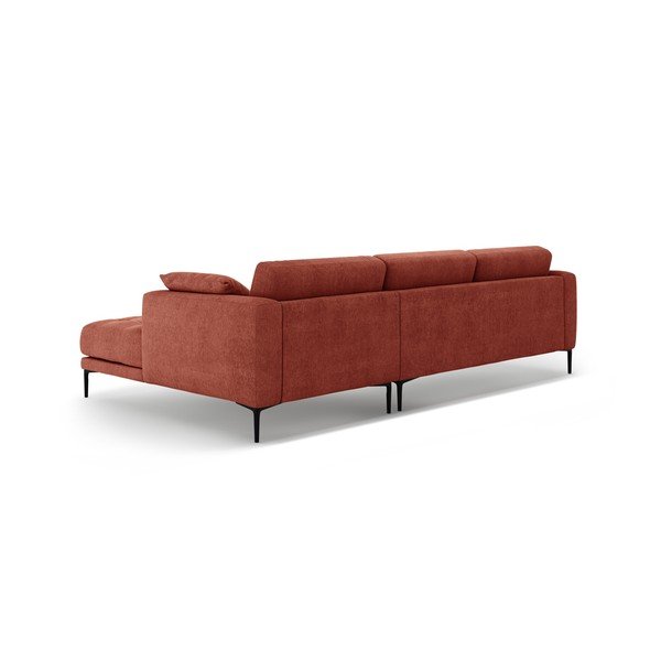 Raudonos plytų spalvos kampinė sofa (su dešiniuoju kampu/su gultu) Bemy – Micadoni -image-2