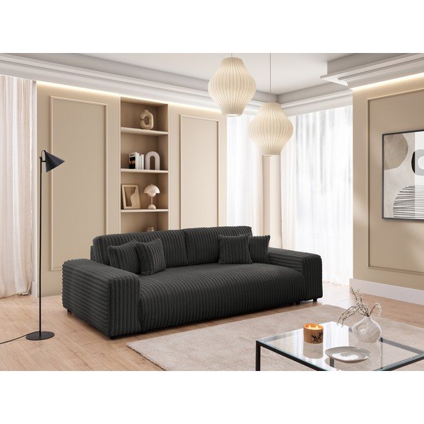 Tamsiai pilkos spalvos sulankstoma/su sandėliavimo vieta sofa iš kordinio velveto 260 cm Justin  – Ropez-image-1