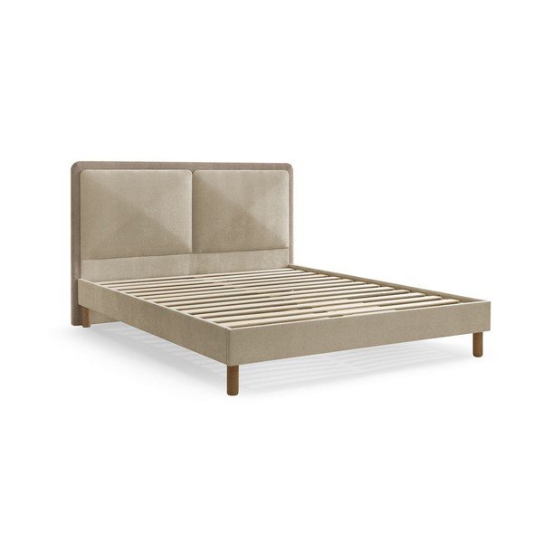 Smėlio spalvos/taupe spalvos iš audinio dvigulė lova audiniu dengta su lovos grotelėmis 160x200 cm Mara – Bobochic Paris