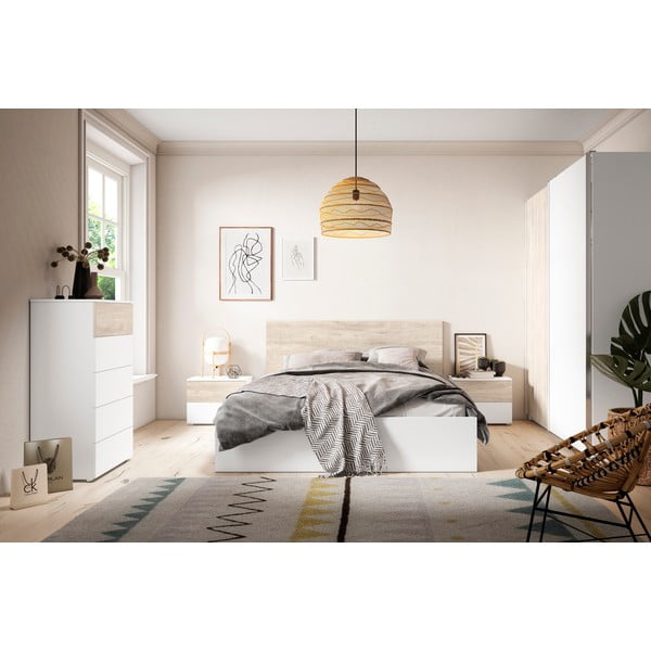 Balta/natūrali dvigulė lova iš ąžuolo 160x200 cm Sahara - Marckeric-image-1