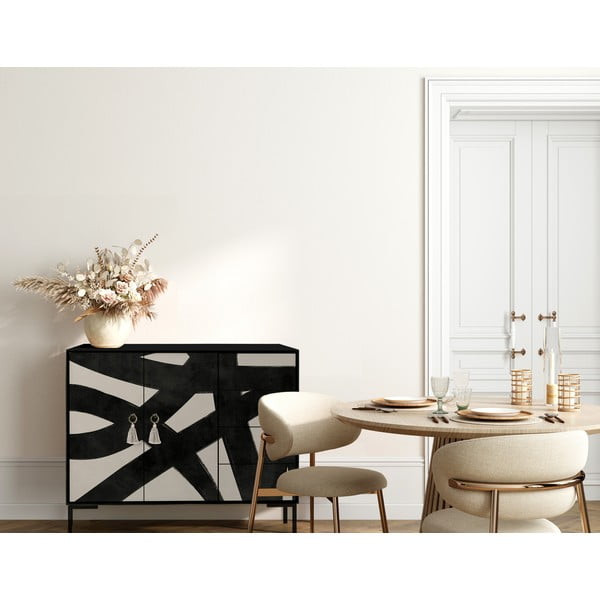 Žema šoninė spintelė juodos spalvos/smėlio spalvos 113x84 cm Wilma – Really Nice Things-image-4