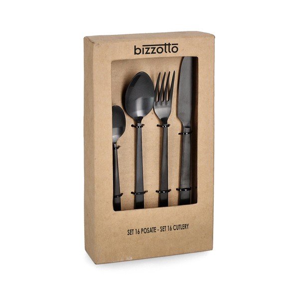 Juodos spalvos stalo įrankiai iš nerūdijančio plieno 16 vnt. 4 žmonėms Hestia – Bizzotto-image-1