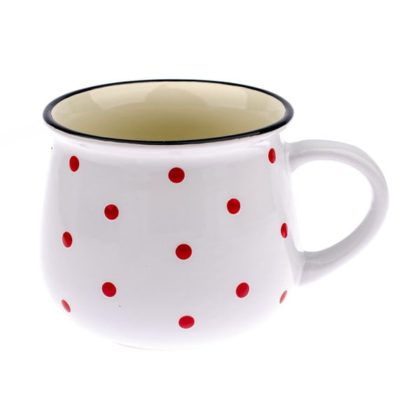 Baltas keraminis puodelis su raudonais taškeliais "Dakls Happy Time", 770 ml