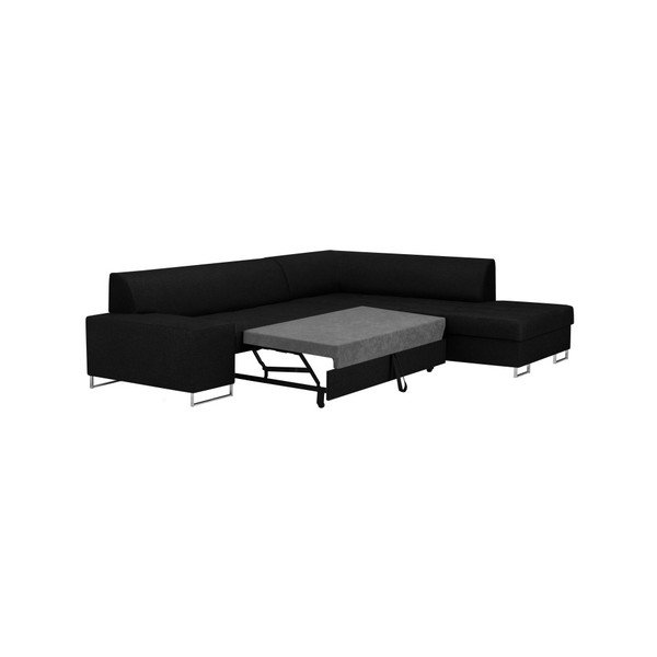 Juoda kampinė sofa-lova su sidabrinėmis kojelėmis "Cosmopolitan Design Orlando", dešinysis kampas-image-4