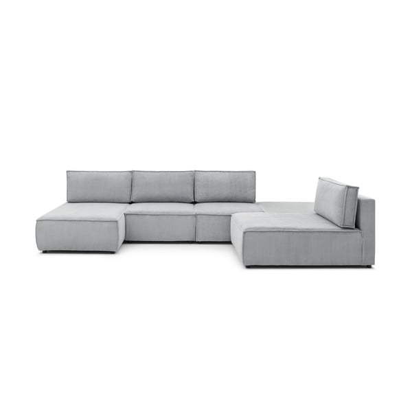 Kampinė sofa šviesiai pilkos spalvos iš kordinio velveto (kintama) Nihad modular – Bobochic Paris