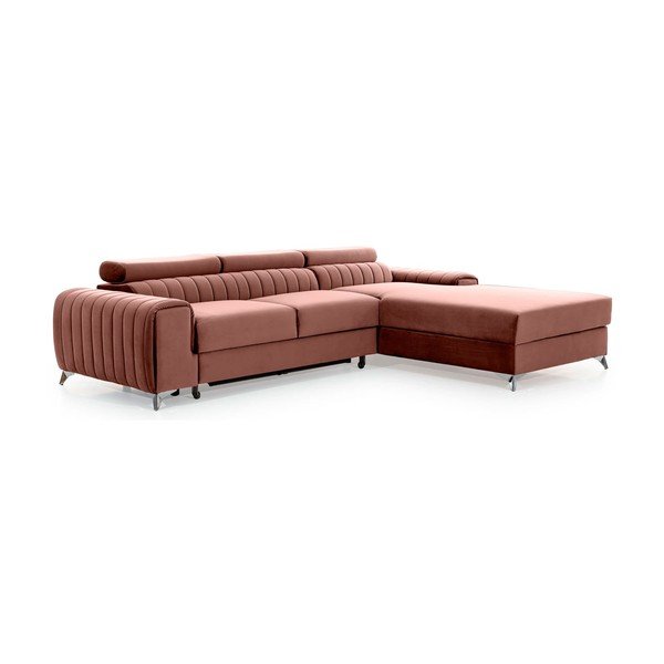 Rožinės spalvos iš velveto sulankstoma/su sandėliavimo vieta kampinė sofa (su dešiniuoju kampu/su gultu) Grayson – ELTAP-image-2