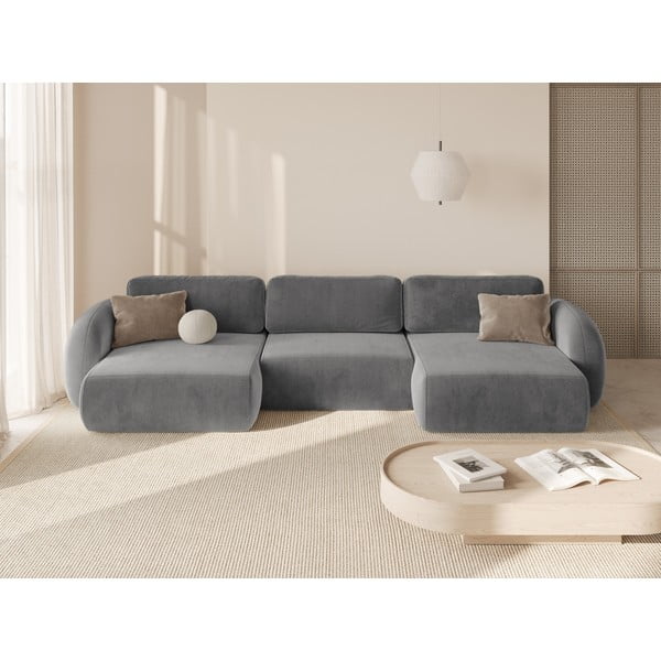 Tamsiai pilkos spalvos iš velveto sulankstoma/su sandėliavimo vieta kampinė sofa („U“ formos) Tonale – Cosmopolitan Design-image-1