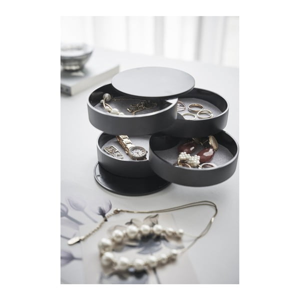 Juoda dviaukštė papuošalų dėžutė YAMAZAKI Tower, ⌀ 10 cm-image-1