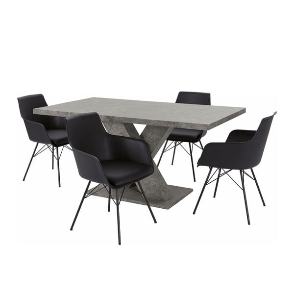 Stalo ir 4 juodų kėdžių komplektas Støraa Albert