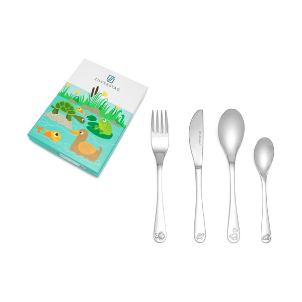 Vaikiški stalo įrankiai sidabrinės spalvos iš nerūdijančio plieno 4 vnt. Water life – Zilverstad-image-3