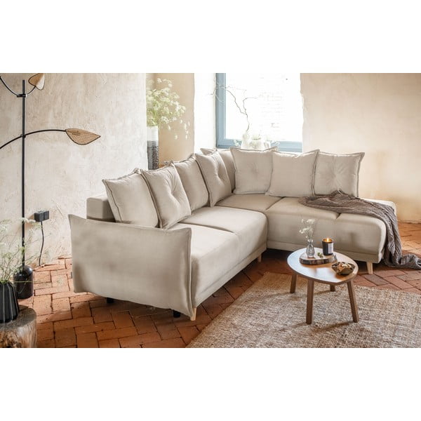 Sulankstoma kampinė sofa iš kordinio velveto smėlio spalvos (su dešiniuoju kampu) Lazy Lukka – Miuform-image-4
