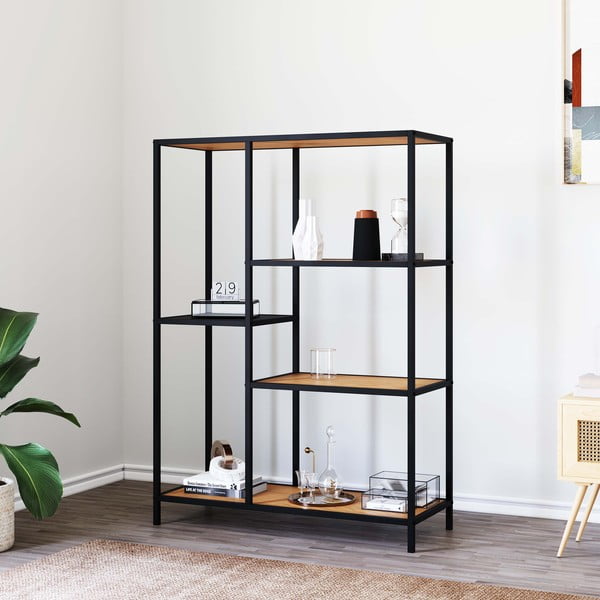 Juodos spalvos/natūralios spalvos knygų spinta  iš ąžuolo 80x112x35 cm Altino – Unique Furniture-image-1