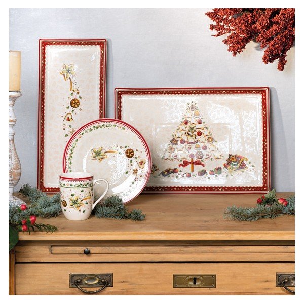 Raudonos ir smėlio spalvos porcelianinė lėkštė su kalėdiniu motyvu Villeroy & Boch, 40 x 27,5 cm-image-3